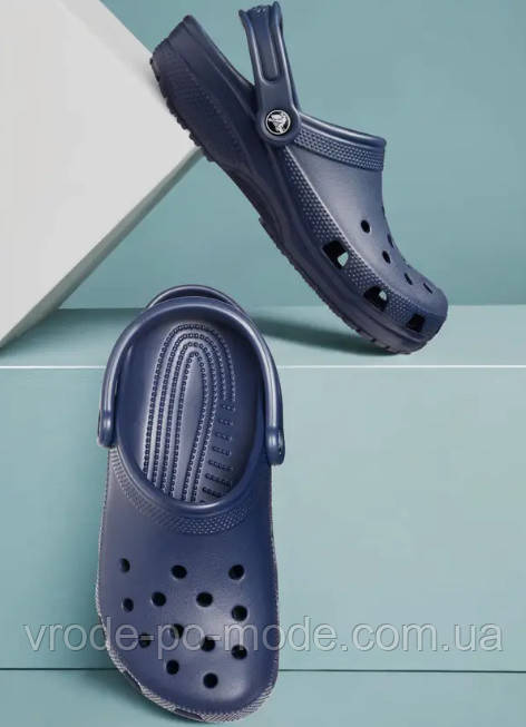 Дитячі дихаючі крокси темно сині для хлопчиків, літні зручні шльопанці сабо з піни крослайт Crocs, оригінал