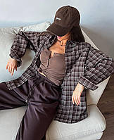 Модная женская стильная классическая рубашка оверсайз в клетку итальянская рубашечная фланель