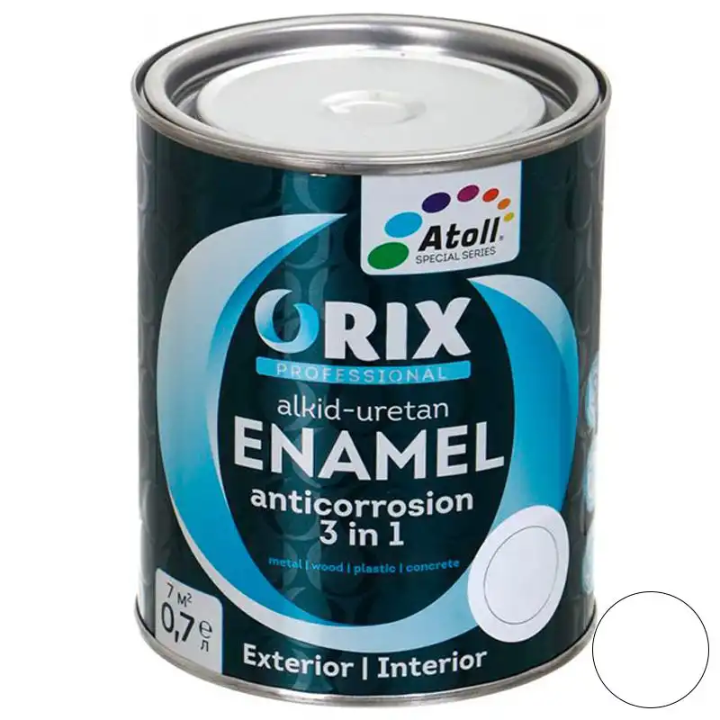 Емаль антикорозійна Atoll Orix Color 3 в 1 біла 0.7л