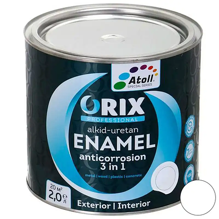 Емаль антикорозійна Atoll Orix Color 3 в 1 біла 2л, фото 1