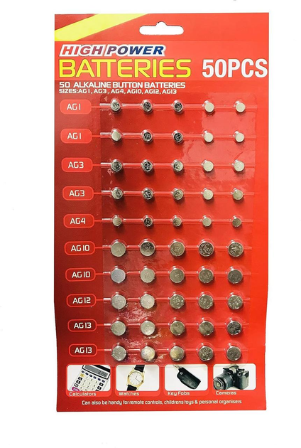 Батарейки ASSORTED BUTTON BATTERIES 50 шт., фото 1