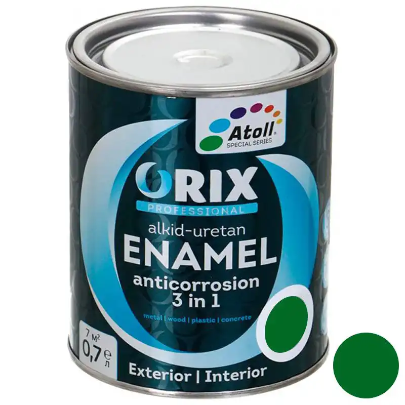 Емаль антикорозійна Atoll Orix Color 3 в 1 зелена 0.7л