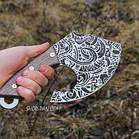 Ніж-крапка кухонний для ребер зі сталі 65 г з гравіюванням 2/Горіх