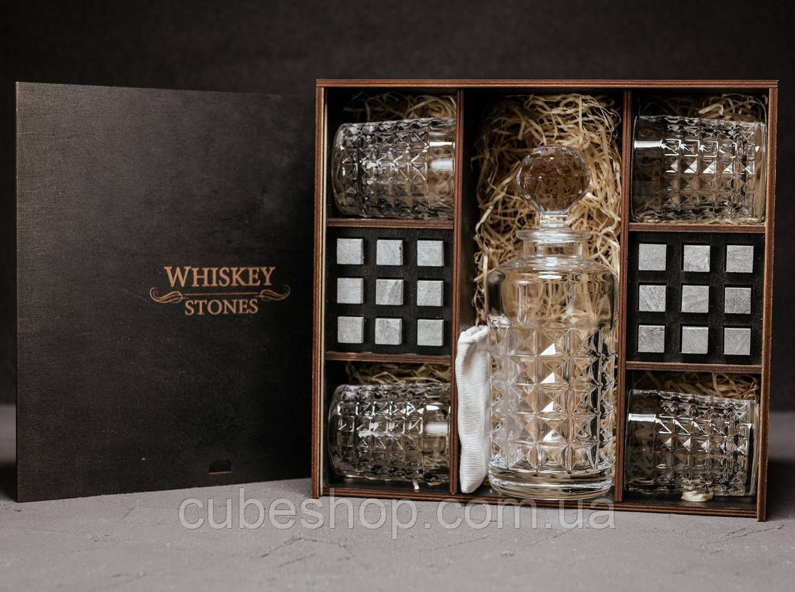 Набір для віскі Diamond №8 (14 склянки, графін, 18 каменів для віскі, щипці), фото 1