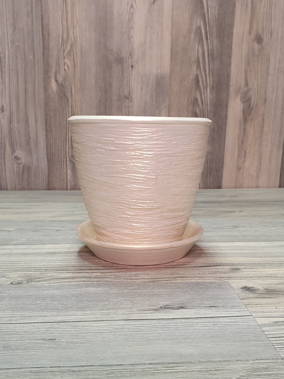 Горщик / вазон 0.6 л. для квітів Білий з золотом,, з піддоном, кімнатних (домашніх) рослин, фото 1