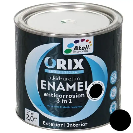 Емаль антикорозійна Atoll Orix Color 3 в 1 чорна 2л, фото 1