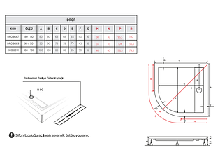 Душовий піддон Shower DROP DR0-8009 90х90х15 см напівкруглий акриловий з трапом, фото 4