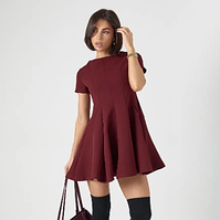 Вечірня ошатна сукня міні з коротким рукавом бордо коротка сукня з пишною спідницею розмір М