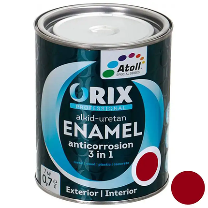 Емаль антикорозійна Atoll Orix Color 3 в 1 червона 0.7л, фото 1