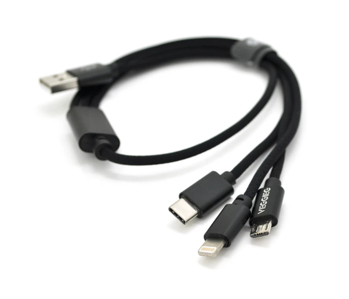 Кабель VEGGIEG U3B-0.5 3 in 1 Micro / Iphone / Type-C, 2.4A,