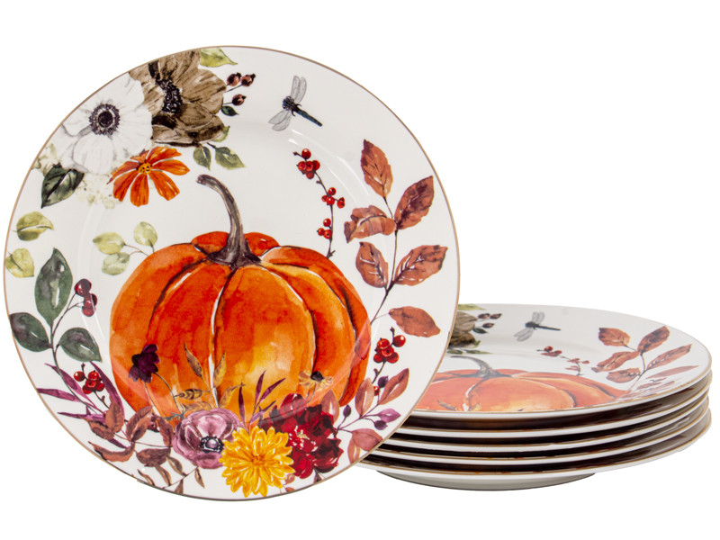 Набір фарфорових тарілок Осінній урожай 6 шт 19 см 922-056