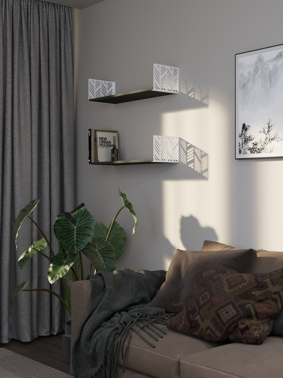 Полиця навісна металева фарбована "Листя" 170х800х220, 1 полиця ЛДСП, фото 1