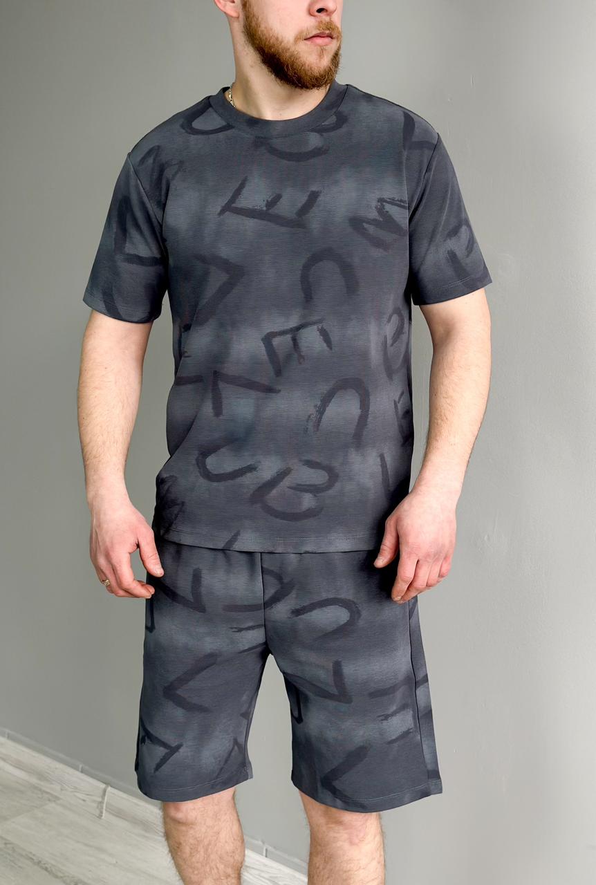 Літній чоловічий костюм шорти та футболка сірий спортивний костюм на літо люкс якість