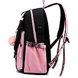 Щільний шкільний рюкзак для дівчат КУРОМІ АНІМЕ з USB Рожевий водонепроникний рюкзак в школу 4, 5, 6, 7+ клас, фото 3