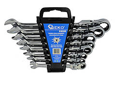 Набір ріжково-накидних ключів з тріскачкою на кардані 8 шт. 8-22 мм GEKO G10338