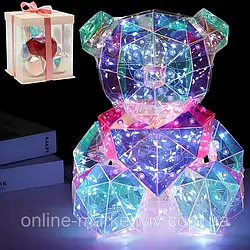 Світлодіодний нічник "Ведмедик з серцем" 25см, USB, Рожевий / Настільна лампа в подарунковій упаковці