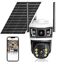 4G камера видеонаблюдения с солнечной панелью 2x2MP / Уличная IP камера с SIM-картой / Охранная камера