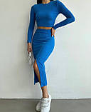 Костюм жіночий укорочена кофточка та спідниця з розрізом рубчик 42-44 44-46, фото 2