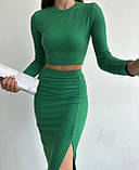 Костюм жіночий укорочена кофточка та спідниця з розрізом рубчик 42-44 44-46, фото 4