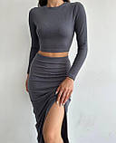 Костюм жіночий укорочена кофточка та спідниця з розрізом рубчик 42-44 44-46, фото 6