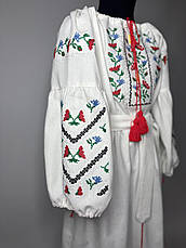 Вишиванка дівоча "Польові квіти" з білого домотканого полотна, фото 5