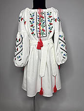 Вишиванка дівоча "Польові квіти" з білого домотканого полотна, фото 3