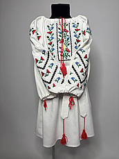 Вишиванка дівоча "Польові квіти" з білого домотканого полотна, фото 4