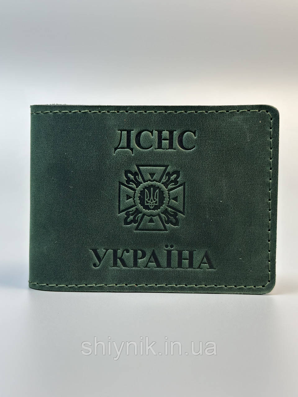 Шкіряна обкладинка для посвідчення ДСНС зелена