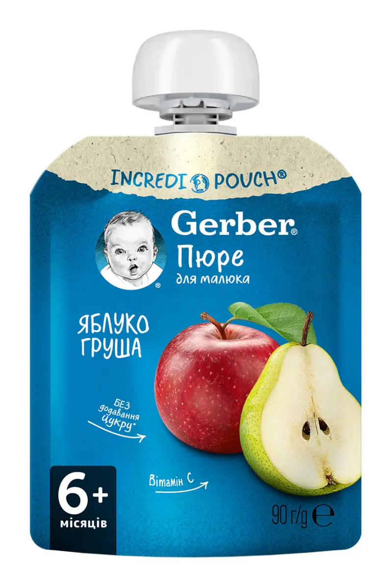 Пюре фруктове Gerber Яблоко-груша з 6 місяців,пауч 90г. (Гербер), фото 1