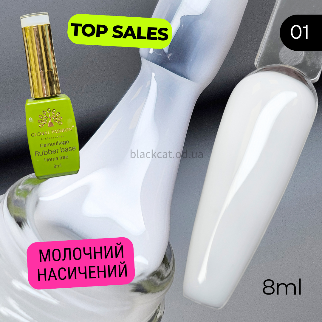 Комуфлююча база молочна для нігтів Comouflage Rubber Base Global Fashion 8 ml №01