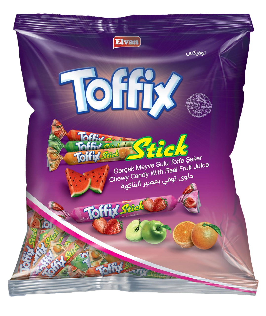 Цукерки жувальні фруктові палички TOFFIX STICK MIX 1кг ТМ Elvan