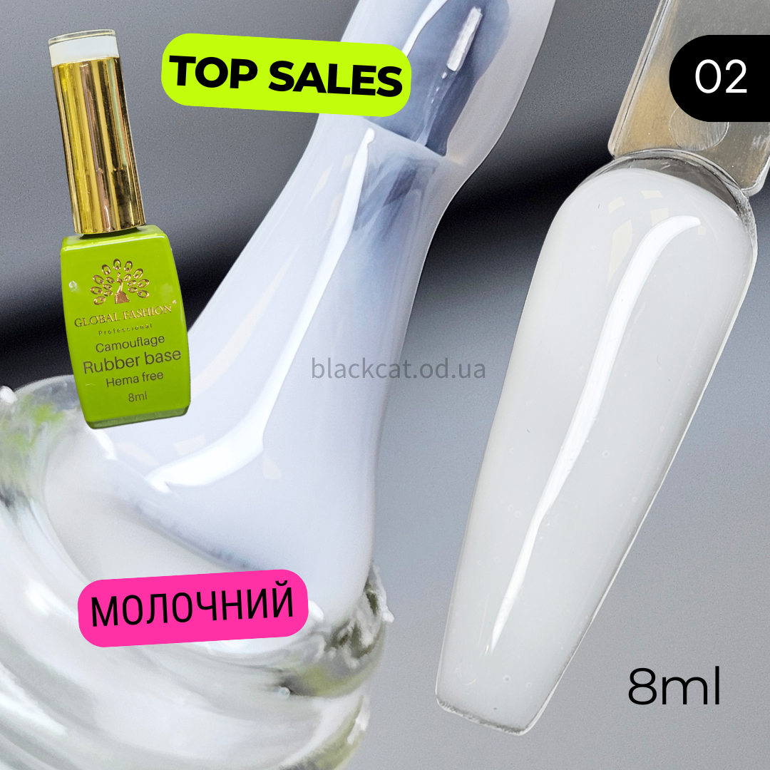 Комуфлююча база молочна для нігтів Comouflage Rubber Base Global Fashion 8 ml №02