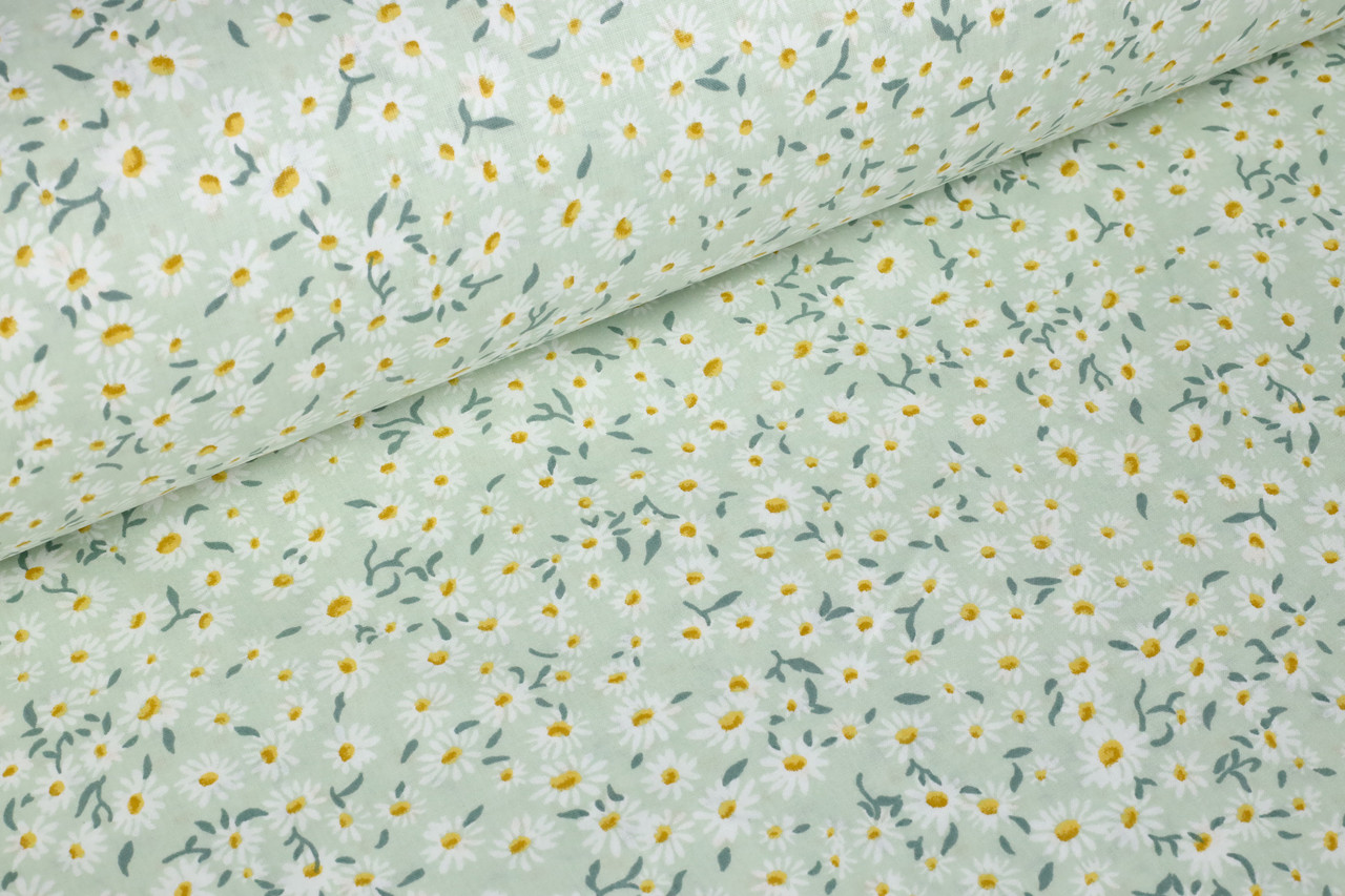 Ранфорс 240 см Дрібні ромашки на блідо-м'ятному