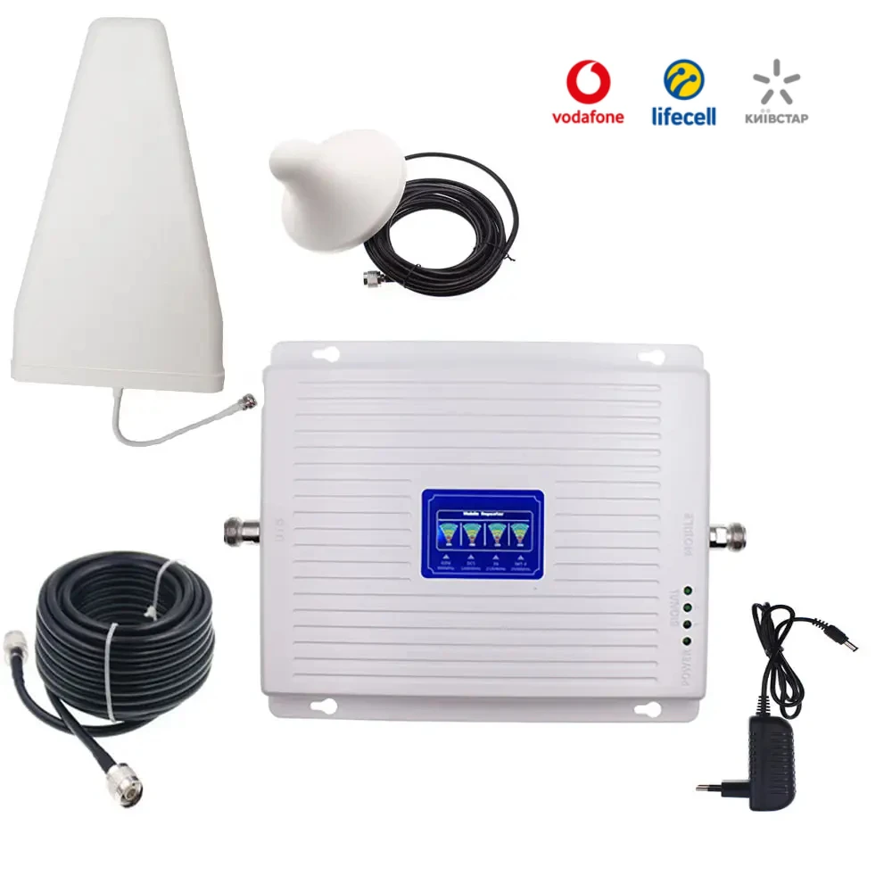 Ретранслятор Підсилювач мобільного зв'язку CNV 2G GSM 3G/4G 4-х діапазонний ретранслятор сигналу 900/1800/2100/2600 МГц Білий