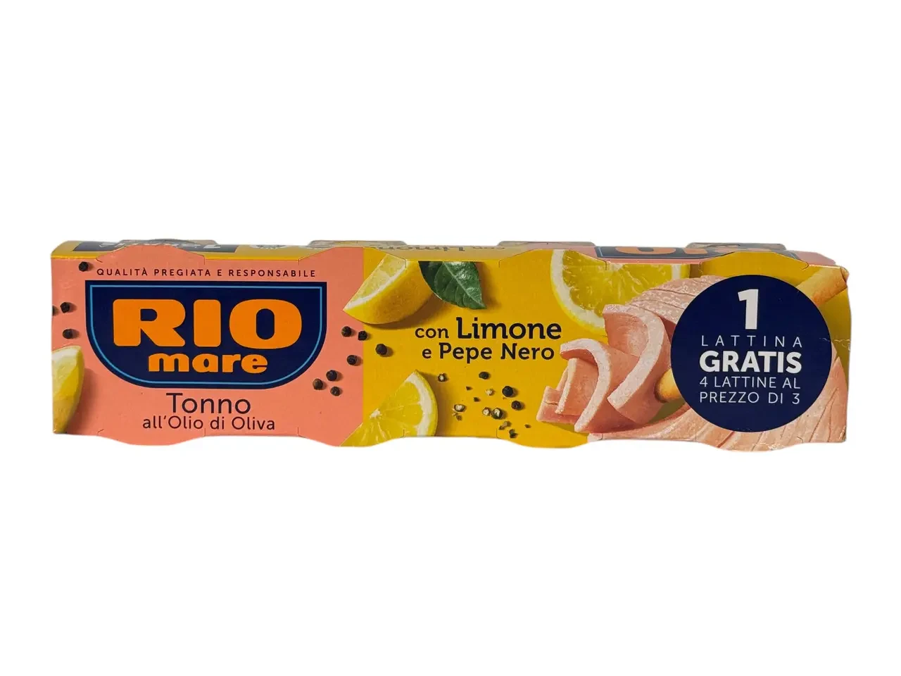 Тунець Rio Mare в оливковій олії з лимоном та чорним перцем 4x80 г