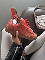 Женские розовые замшевые кроссовки Adidas Campus Peach Gum Pink x Адидас Кампус 36