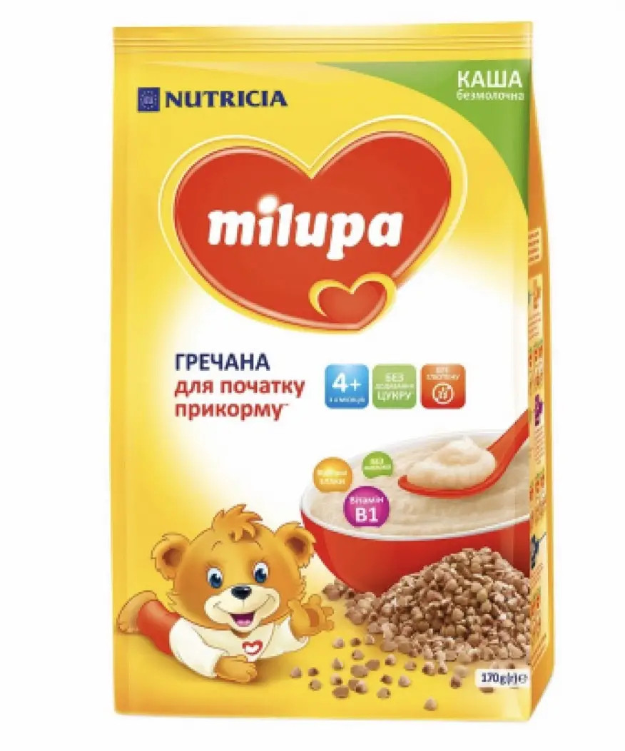 Безмолочна каша Milupa Гречана без глютена з 4 місяців, 170г.(Мілупа)
