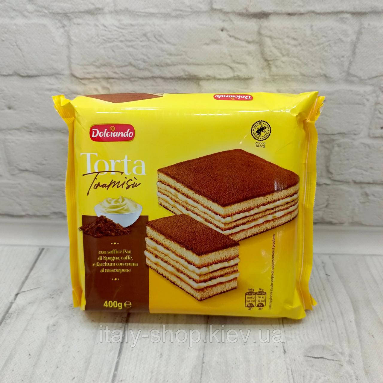 Бісквітний торт Dolciando Torta Tiramisu з начинкою з кави та крему маскарпоне 400 грам Італія, фото 1