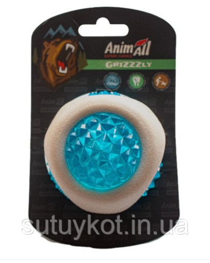 Іграшка що світиться для собаки LED м'яч GrizZzly AnimAll біло-синій 7,7 см