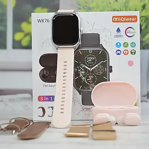 Розумний годинник WK76 + бездротові навушники Air Dots Smart Watch Bluetooth TWS гарнітура Рожевий