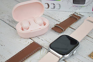 Розумний годинник WK76 + бездротові навушники Air Dots Smart Watch Bluetooth TWS гарнітура Рожевий, фото 4
