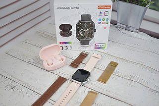 Розумний годинник WK76 + бездротові навушники Air Dots Smart Watch Bluetooth TWS гарнітура Рожевий, фото 5