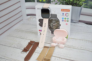 Розумний годинник WK76 + бездротові навушники Air Dots Smart Watch Bluetooth TWS гарнітура Рожевий, фото 6