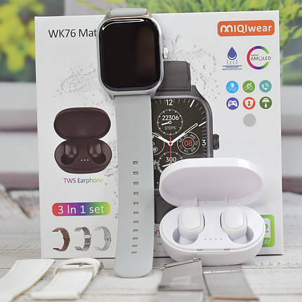 Розумний годинник WK76 + бездротові навушники Air Dots Smart Watch Bluetooth TWS гарнітура Сірий, фото 1
