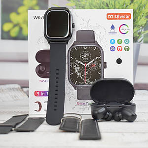 Розумний годинник WK76 + бездротові навушники Air Dots Smart Watch Bluetooth TWS гарнітура Чорний