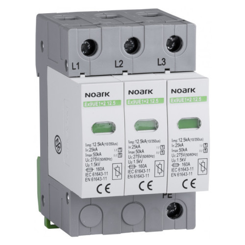 Обмежувач імпульсної перенапруги ОПН Ex9UE клас 1+2 (B+C) 12.5R 3P 275V AC Noark 103339 з додатковим контактом