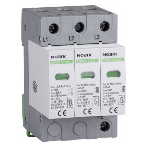 Обмежувач імпульсної перенапруги ОПН Ex9UE клас 1+2 (B+C) 12.5R 3P 275V AC Noark 103339 з додатковим контактом, фото 1