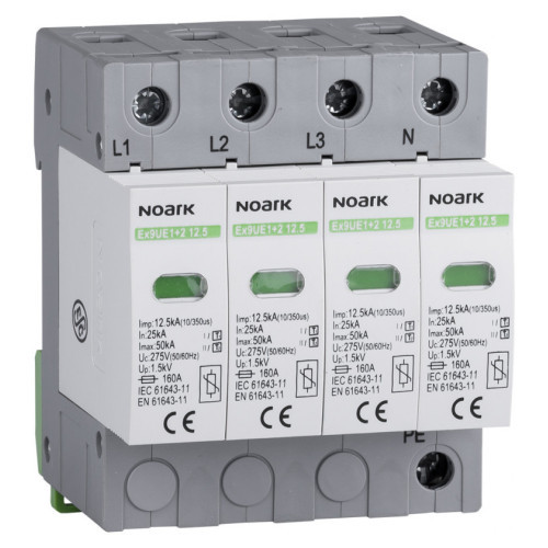 Обмежувач імпульсної перенапруги ОПН Ex9UE клас 1+2 (B+C) 12.5 4P 275V AC Noark 103342 plug-in технологія