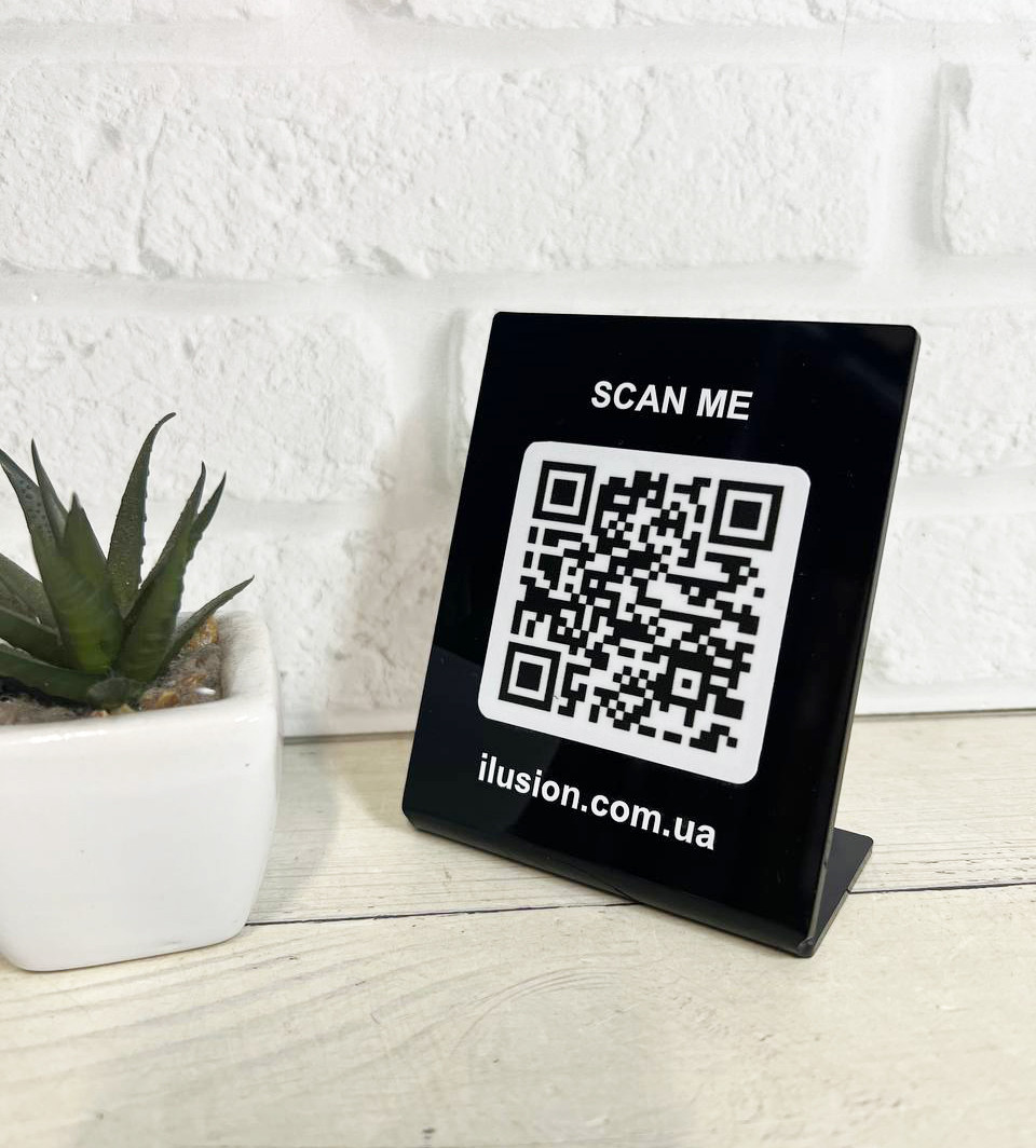 Настільна табличка 10 х 8 см з Вашою інформацією (QR кодом) одностороння чорна