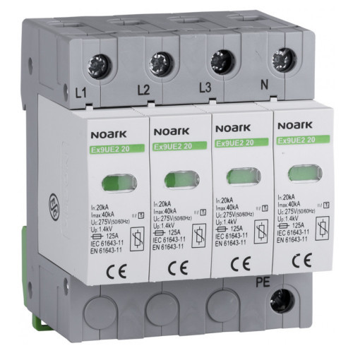 Обмежувач імпульсної перенапруги ОПН Ex9UE клас 2 (C) 20kA 4P 275V AC plug-in технологія Noark 103357